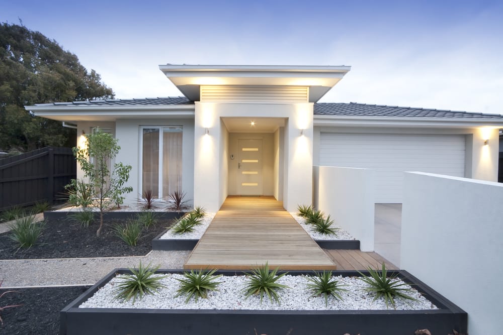 contemporary white rendered entrance to a home in australia